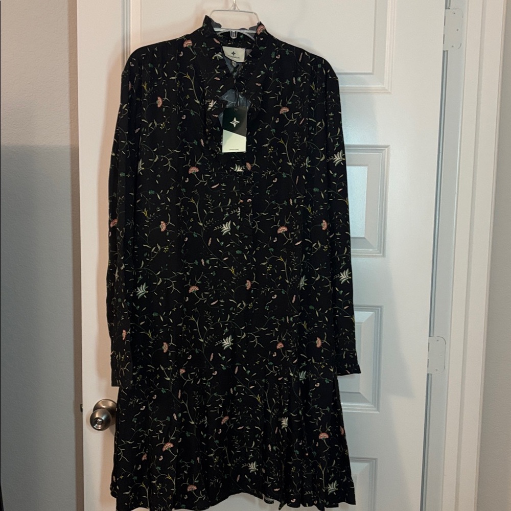Tuckernuck black Campden Floral Vine Tate Shirt Dress SZ XXXL pleated skirt NWT